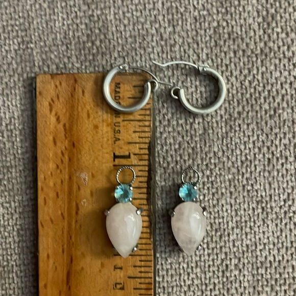 Brushed silver hoop earrings with multiple stone earring charms. - Picture 7 of 7